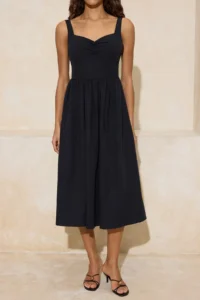 TRENDYOLMİLLA Black Gipelli Midi Poplin Weaving Dress - Image 3