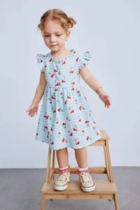 DeFacto Basic Plain Short Sleeve Flared Poplin Summer Dress for Baby Girl - Image 2