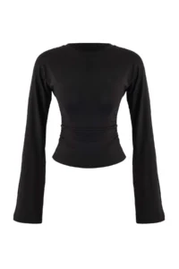TRENDYOLMİLLA Black Spanish Arm Gathering Detailed Regular/Normal Pattern Knitting Blouse - Image 5