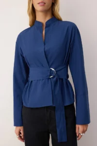 TRENDYOLMİLLA Navy Blue Belted Front snaps Adjustable Shirt - Image 3