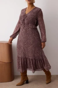 Trendyol Curve Multicolored Shawl Patterned Siphon Midi Weaving Plus Size Dress - Image 3