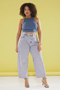 Trendyol Curve Open Blue-Pink High Waist Bagyy Fit plus size jeans - Image 2