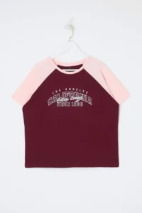Trendyol Curve Burgundy Color Bloklu Printed 100% Cotton Knitting Plus Size T-Shirt