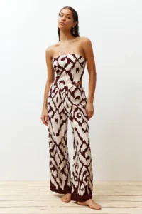 TRENDYOLMiLLA Ethnic Patterned Patterned Weaving Strapless Blouse Pants Beach Set - Image 2