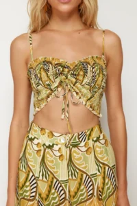 TRENDYOLMiLLA Ethnic Patterned Patterned Weaving Gipelli Strapless Blouse Pants Beach Set - Image 4