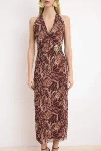 TRENDYOLMİLLA Multicolored animals pattern Accessory Detailed Tulle Maxi Lined Elegant/Evening Dress - Image 3