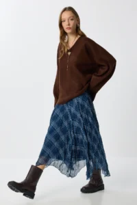 Lovelyİstanbul Patterned Wrinkle Effect Midi Chiffon Skirt  DARK BLUE - Image 2