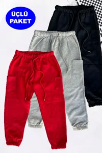 twins tailors 3-Pack Unisex Red-Grey-Black Children's Sweatpants with Elastic Legs and Fleece Inside