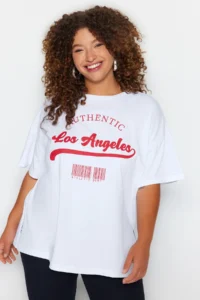 Trendyol Curve White Wide Pattern Crew Neck Printed 100% Cotton Knitting T-Shirt - Image 3