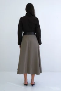 Trend Alaçatı Stili Women's Khaki Thick Belted Zipper Slit Detailed Pleated Midi Length Taffeta Skirt Alc-X15258 - Image 6