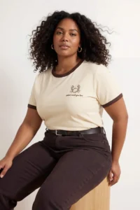 Trendyol Curve Stone 100% Cotton Embroidered Kontrast Biye Detailed Knitting Plus Size T-Shirt