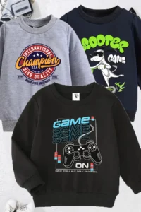 twins tailors Game And Scooter Printed 3 Pack Unisex Grey-Navy Blue-Black Kids Sweatshirts