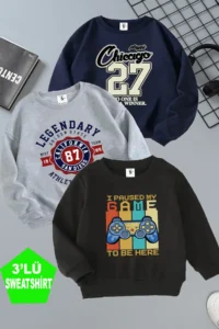 twins tailors Game Console And Sandiego Printed 3-Pack Unisex Black-Grey-Navy Blue Children's Sweatshirt