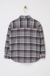 TRENDYOLMİLLA Brown-Multicolored Plaid Stone Printed Wide Pattern Shirt - Image 6