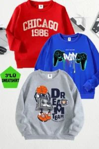 twins tailors Basketball Robot And Joystick Printed 3-Pack Unisex Grey-Sax Blue-Red Kids Sweatshirt