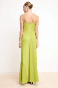 TRENDYOLMİLLA Green Satin Skirt with flywheel Midi Dress - Image 4