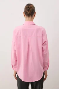 TRENDYOLMİLLA Pink Cotton Oversized Wide Pattern Weaving Shirt - Image 5
