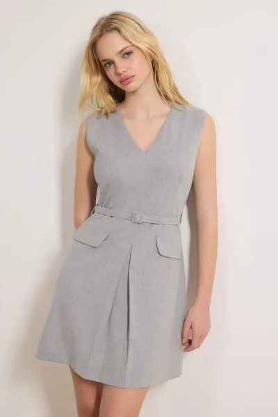 TRENDYOLMİLLA Gray Arched Short / Mini Weaving Dress