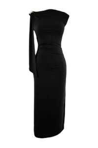 TRENDYOLMİLLA Limited Edition Black bodycon Asymmetric Yaka Sleeveless with accessories Maxi Flexible Knitting Dress - Image 5