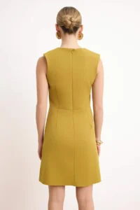 TRENDYOLMİLLA Oil Green padded Plain Sleeveless Mini Flexible Weaving Dress - Image 4