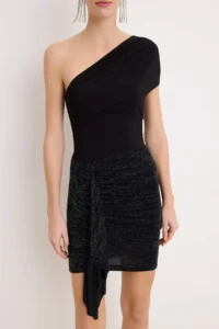 TRENDYOLMİLLA Black Cut Out Glitter Skirt Detailed Knitting Mini Dress - Image 3