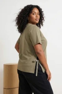 Trendyol Curve Light Khaki Yanda Fiyonk Binding Detailed relaxed Fit Plus Size T-Shirt - Image 2