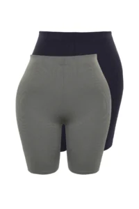 Trendyol Curve Navy Blue-Khaki High Waist 2 Sets Pack Biker/Short Plus Size Leggings - Image 7