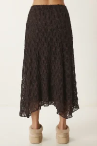 Lovelyİstanbul Lace Detailed Asymmetrical Midi Skirt  BROWN - Image 5