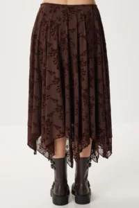 Lovelyİstanbul Velvet Patterned Asymmetric Tulle Skirt  BROWN - Image 6