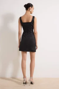 TRENDYOLMİLLA Black Satin Bow Detailed Mini Dress - Image 4