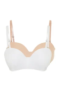 TRENDYOLMİLLA White-Nude 2 Sets Package Rope Sleeveless without filling Entire Container Strapless Knitting Bra - Image 8