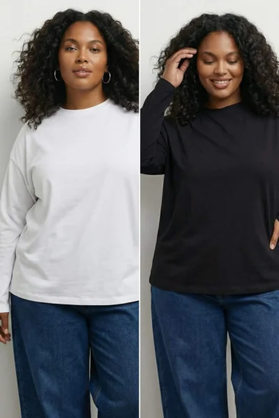 Trendyol Curve Black-White 2 Sets Package 100% single jersey Oversized/Wide Cut Knitting T-Shirt