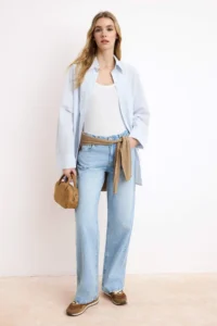 TRENDYOLMİLLA Mavi Flowy Regular Waist 100% Cotton LONG Size Wide Leg jeans