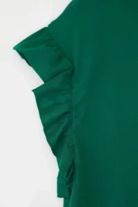 Trendyol Curve Emerald Green Crew Neck Sleeves Frilly 100% Cotton Knitting T-Shirt - Image 6