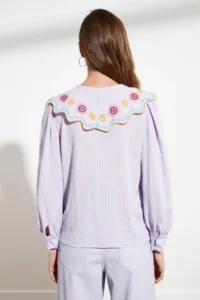 TRENDYOLMİLLA Lilac Embroidery Detailed seersucker Material Regular Normal Pattern Weaving Shirt - Image 5