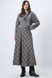 Trend Alaçatı Stili Women's Mink Zippered High Waist Plaid Double Pocket Patterned Midi Skirt Vs01718 - Image 4