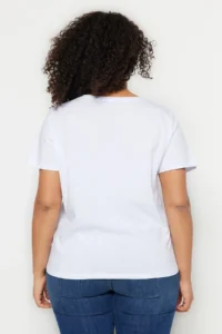 Trendyol Curve Black-White 2 Sets Paket Basic V-neck 100% Cotton Knitting Plus Size T-Shirt - Image 10