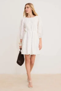 TRENDYOLMİLLA Ecru Binding Detailed embroidery Short / Mini Weaving Dress