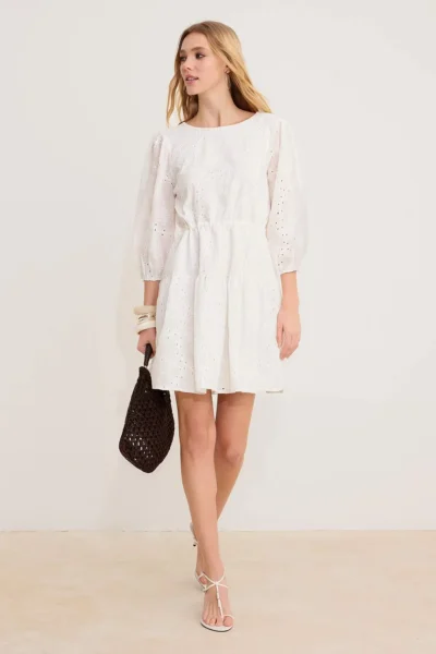 TRENDYOLMİLLA Ecru Binding Detailed embroidery Short / Mini Weaving Dress