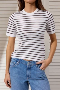 TRENDYOLMİLLA Bonnet Striped Basic Viscose Blended Knitwear Thin Blouse - Image 3