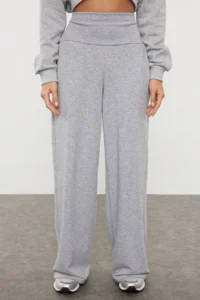 TRENDYOLMİLLA Gray Thin Extra High Waist Wide Leg/Wide Cut Pants - Image 3