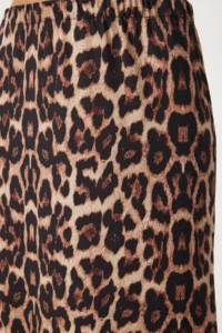 Happiness İstanbul Women's Black Beige Leopard Patterned Long Woven Skirt - Image 8