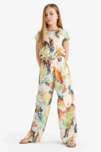 DeFacto Patterned Wide Leg Wide Leg Cotton Trousers Girl - Image 2