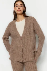 TRENDYOLMİLLA Mink Wide Pattern Soft textured Knitwear Top and Bottom Set - Image 3