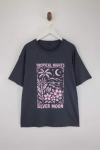 Trendyol Curve Anthracite 100% single jersey Printed Oversized/Rahat Cut Knitting Plus Size T-Shirt