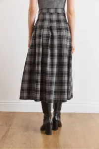 Olalook Women's Anthracite Plaid Pleated Double Buckle Slit Skirt - Image 3