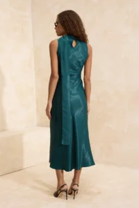 TRENDYOLMİLLA Emerald Green Scarf Detailed Satin Midi Elegant/Evening Dress - Image 4