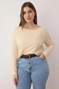 Trendyol Curve Brown-Beige 2 Sets Paket 100% Cotton Asymmetric Boat Neck Crop Knitting T-Shirt - Image 2