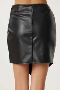 Happiness İstanbul Women Black Asymmetric Mini Faux Leather Skirt - Image 5