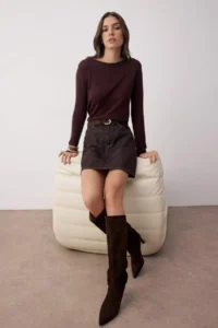 TRENDYOLMiLLA Brown Mini Basic denim Skirt - Image 2